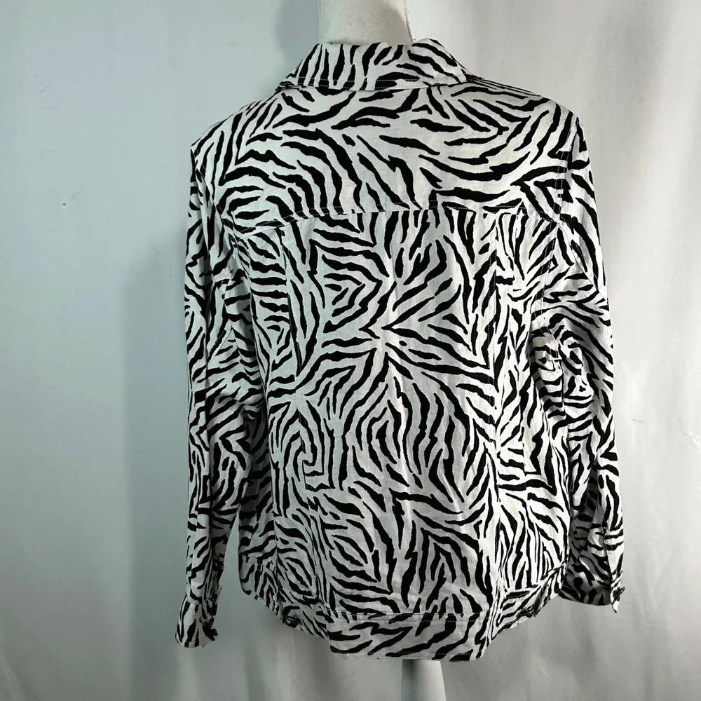 Lucy & Laurel Woman Zebra Print 100% Linen Jacket Black White Plus Size 1X‎ - Picture 6 of 9